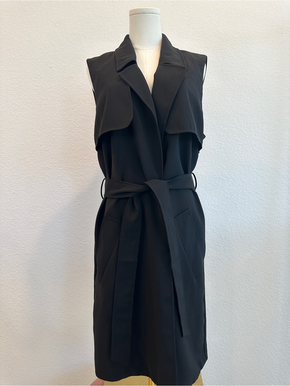 Express Black Sleeveless Trench Vest Belted Longline Duster Size Large